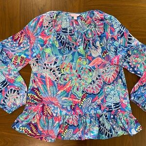Lilly Pulitzer Tensley Top In Fantasy Garden Print Size Medium Vibrant